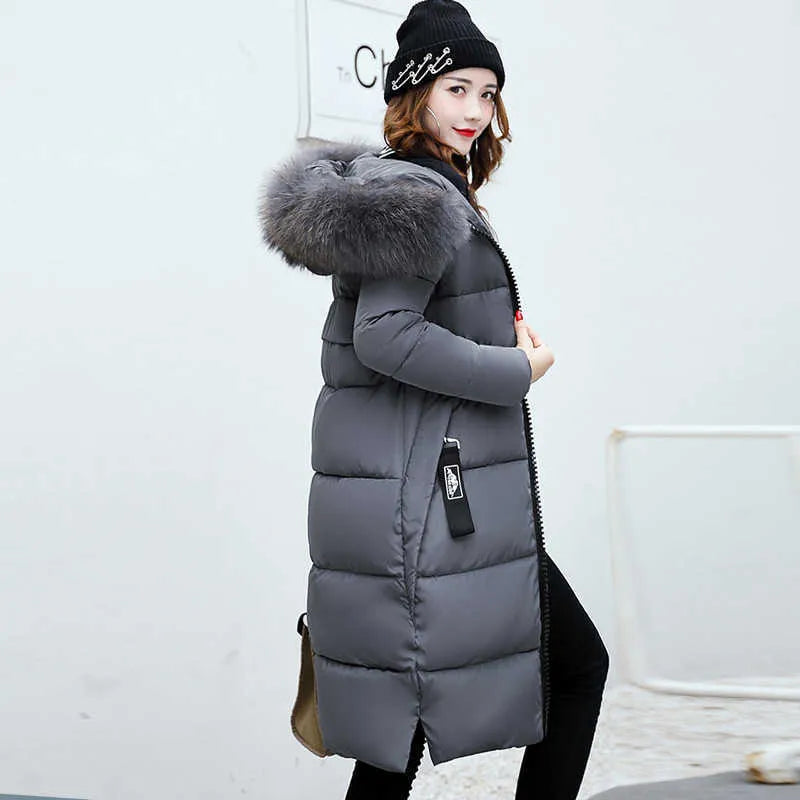 Dames Lange Pufferjas – Warme Winterjas met Imitatiebont Capuchon