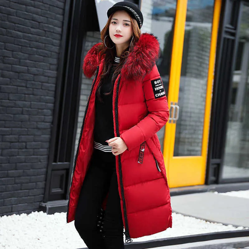 Dames Lange Pufferjas – Warme Winterjas met Imitatiebont Capuchon