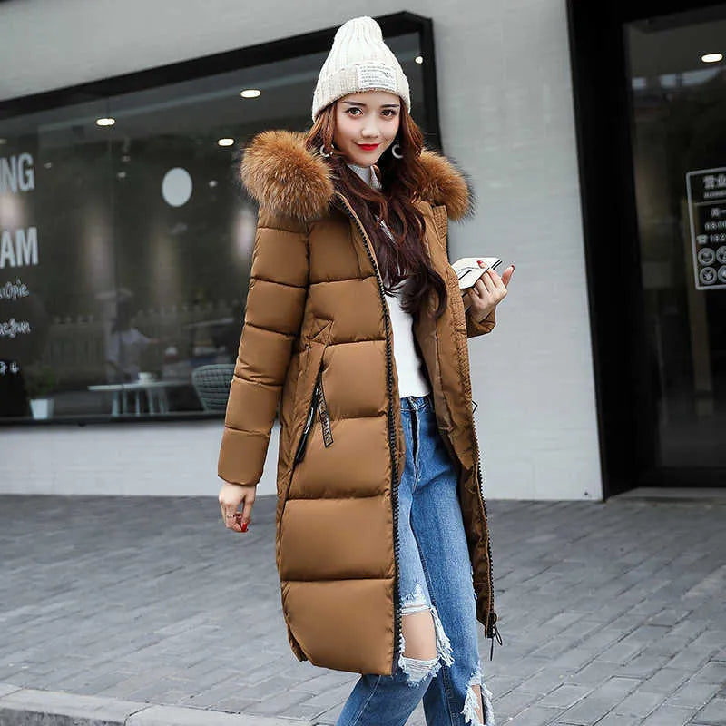 Dames Lange Pufferjas – Warme Winterjas met Imitatiebont Capuchon