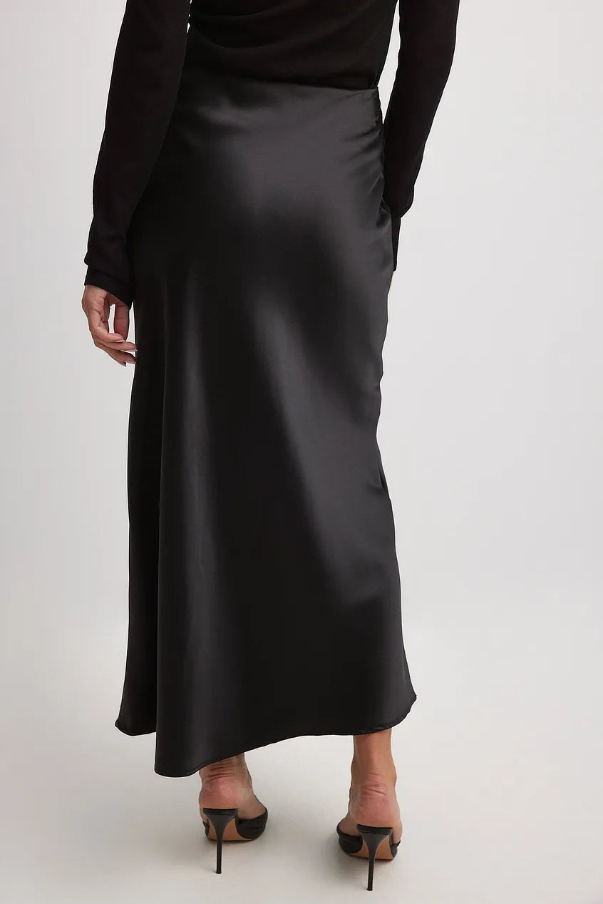 Satijnen Midi Rok met Hoge Taille – Glanzende Elegante Damesrok