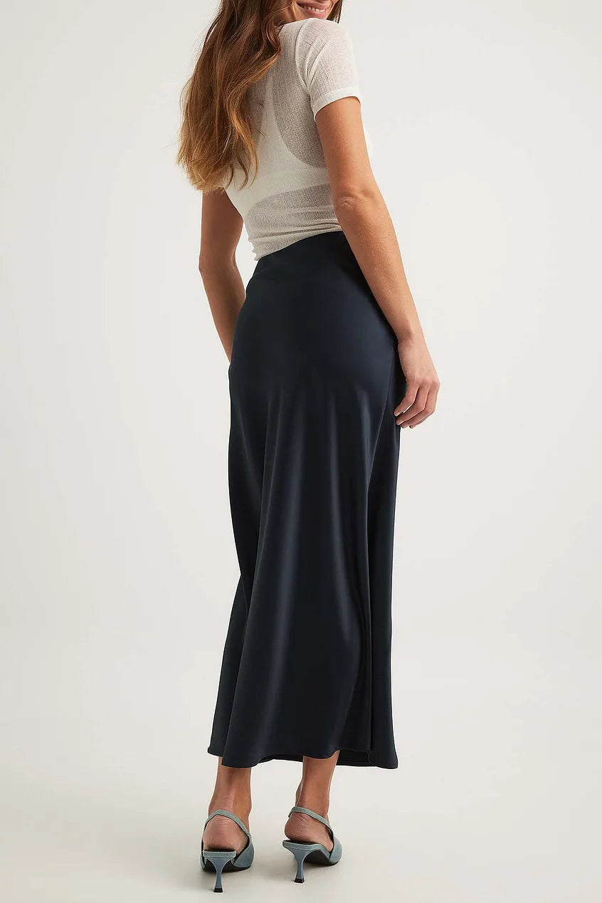 Satijnen Midi Rok met Hoge Taille – Glanzende Elegante Damesrok