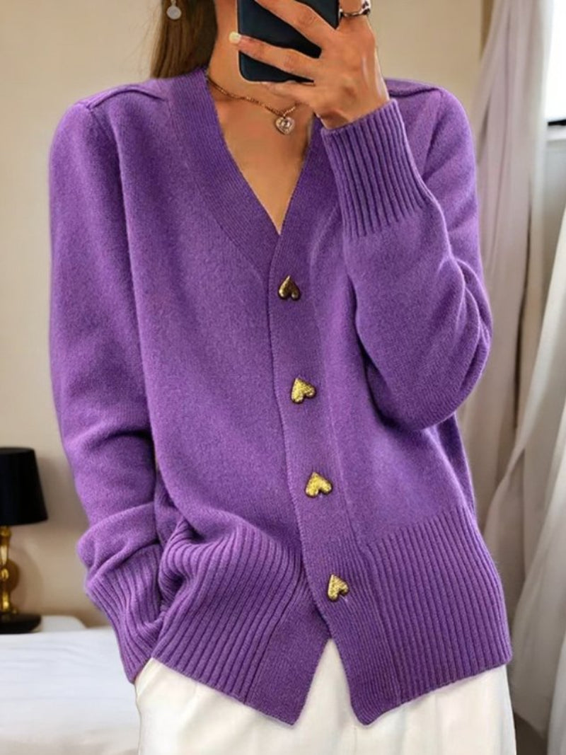 Damen Strickjacke mit Knöpfen – Einfarbige Farbe – Ideal für Herbst und Winter