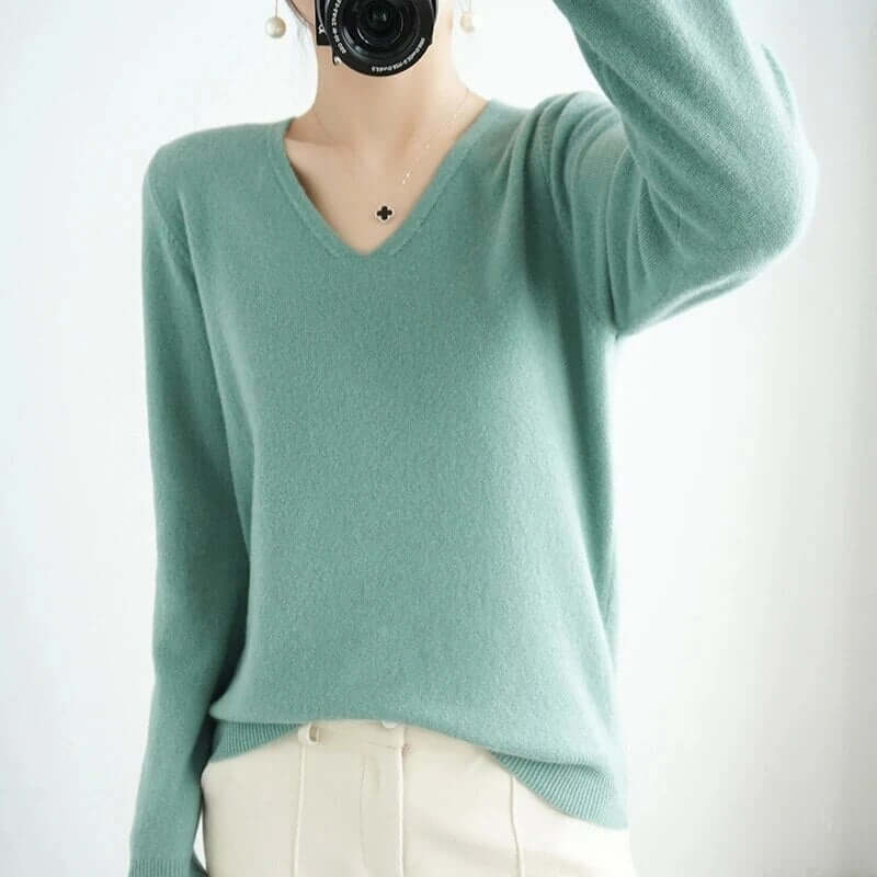 Damen V-Ausschnitt Gestrickter Pullover – Bequem & Stilvoll für Herbst/Winter