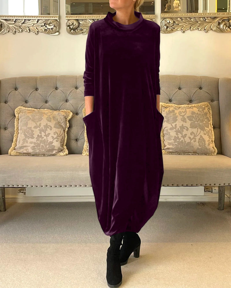 Samt Damenkleid mit langen Ärmeln – Elegant, bequem & herbstbereit