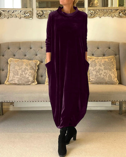 Samt Damenkleid mit langen Ärmeln – Elegant, bequem & herbstbereit