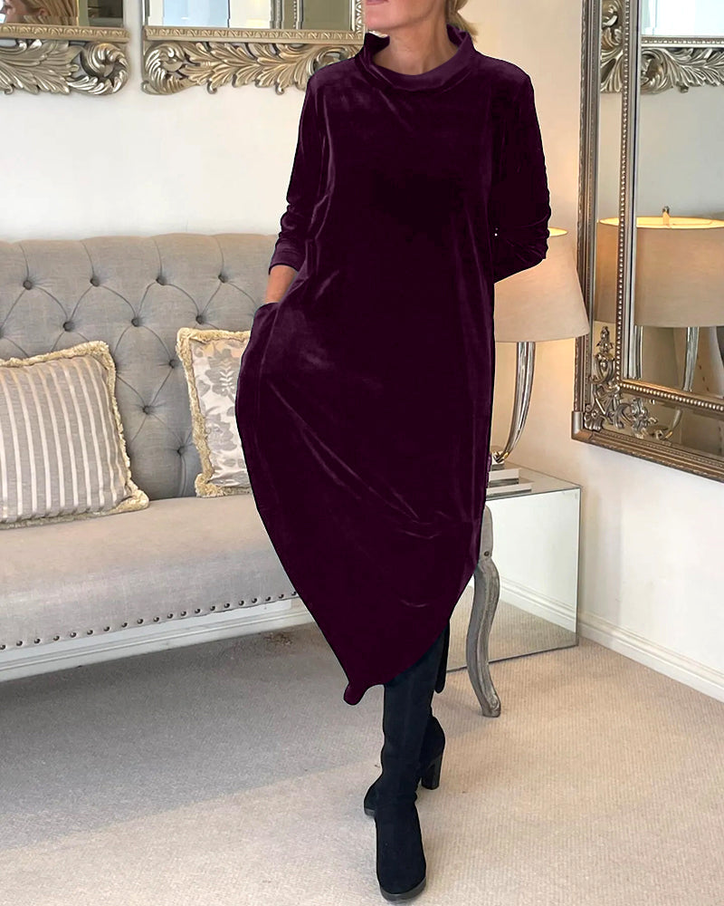 Samt Damenkleid mit langen Ärmeln – Elegant, bequem & herbstbereit