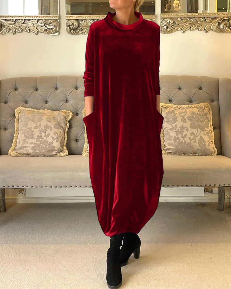 Samt Damenkleid mit langen Ärmeln – Elegant, bequem & herbstbereit