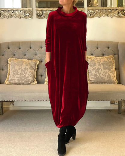 Samt Damenkleid mit langen Ärmeln – Elegant, bequem & herbstbereit