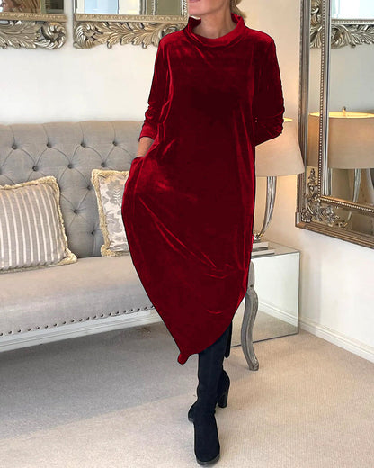 Samt Damenkleid mit langen Ärmeln – Elegant, bequem & herbstbereit
