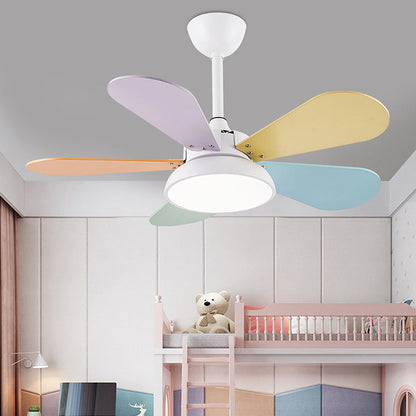 Macaron Colorful Round Ceiling Fan With LED Light For Children's Room