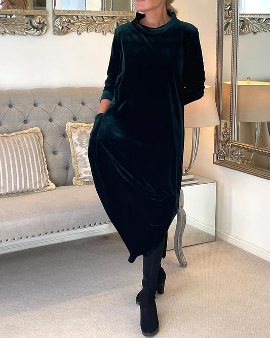 Samt Damenkleid mit langen Ärmeln – Elegant, bequem & herbstbereit