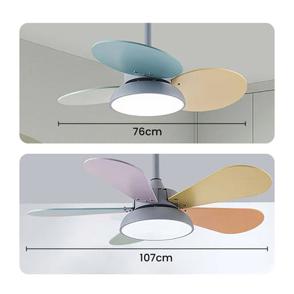Macaron Colorful Round Ceiling Fan With LED Light For Children's Room
