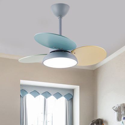 Macaron Colorful Round Ceiling Fan With LED Light For Children's Room