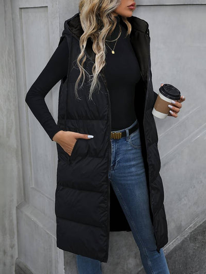 Dames Lange Bodywarmer met Capuchon en Rits