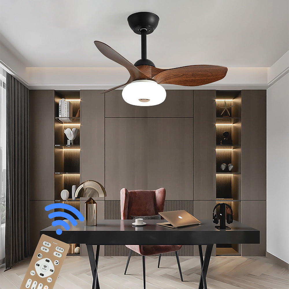 Natural Wood Simple Stylish Ceiling Fan With LED Light