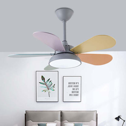 Macaron Colorful Round Ceiling Fan With LED Light For Children's Room