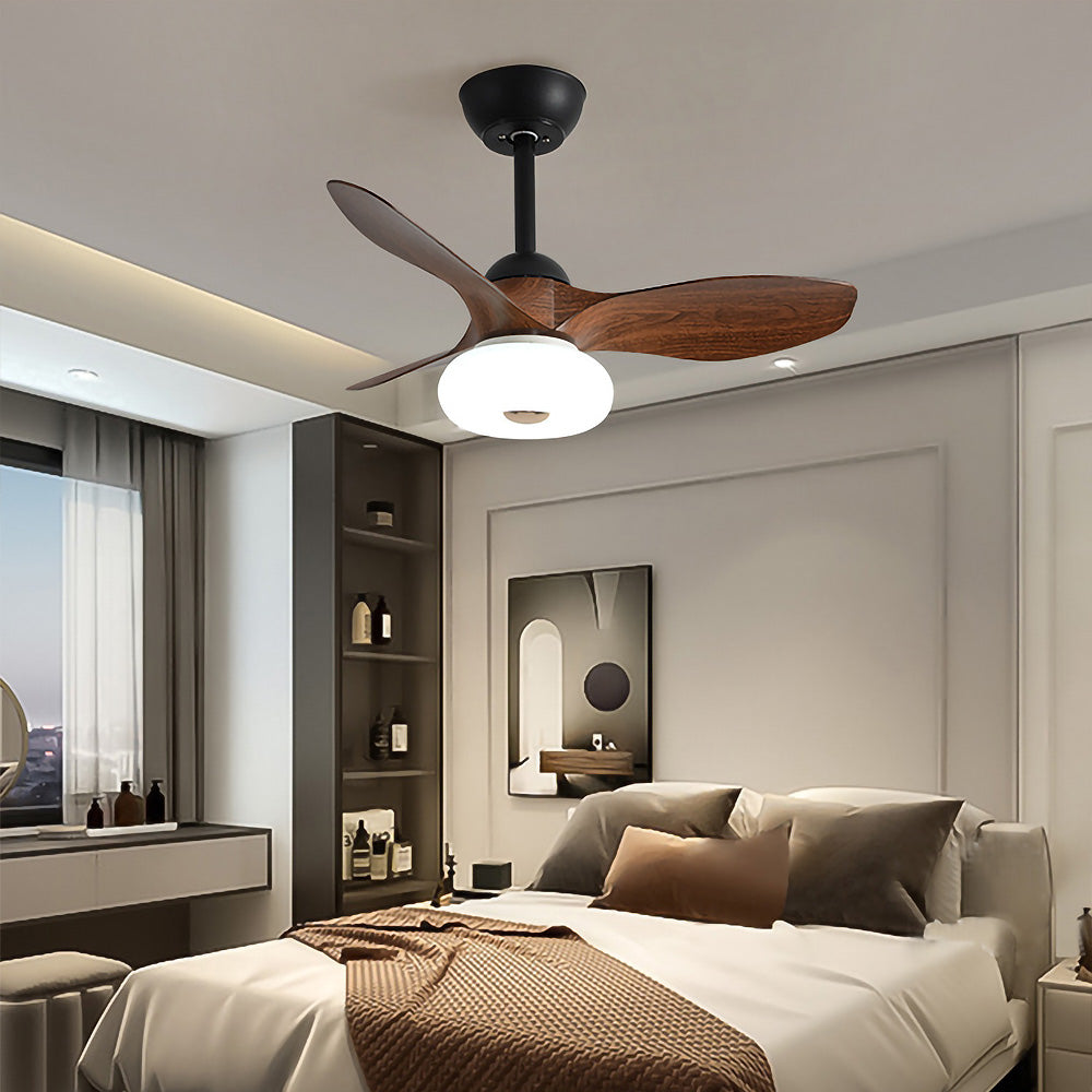 Natural Wood Simple Stylish Ceiling Fan With LED Light