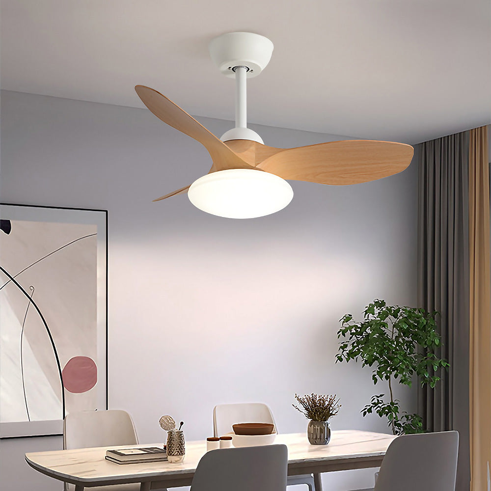Natural Wood Simple Stylish Ceiling Fan With LED Light