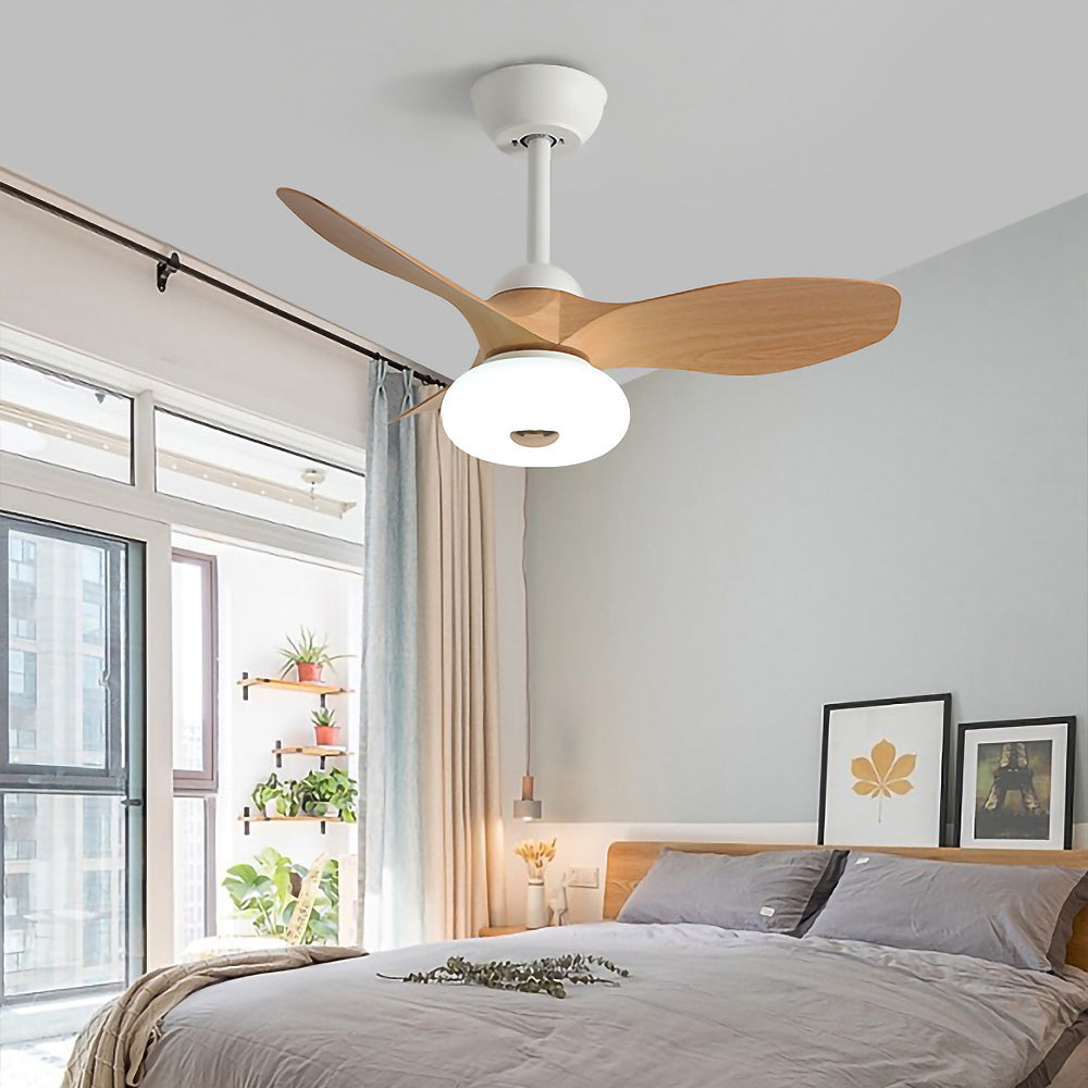 Natural Wood Simple Stylish Ceiling Fan With LED Light