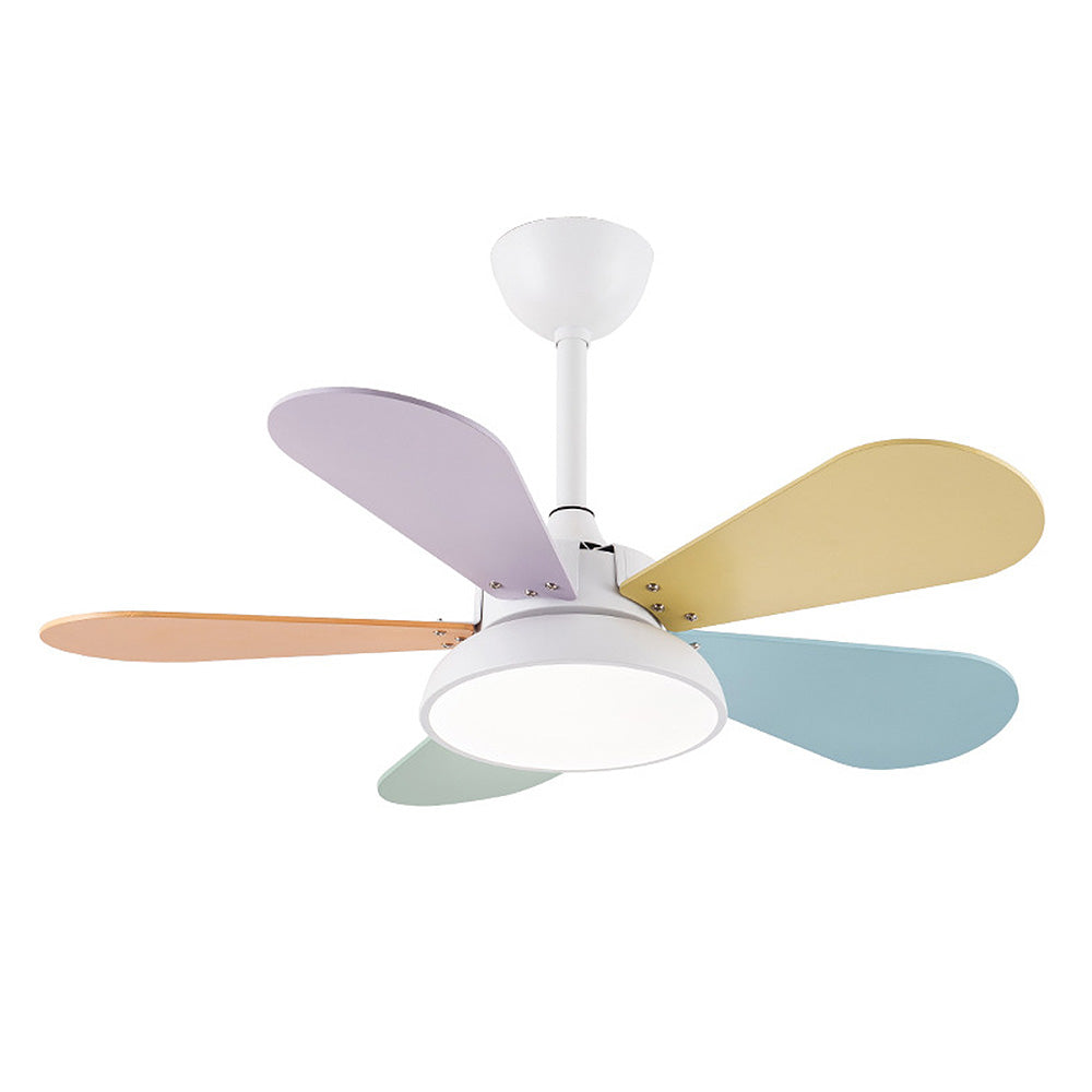 Macaron Colorful Round Ceiling Fan With LED Light For Children's Room