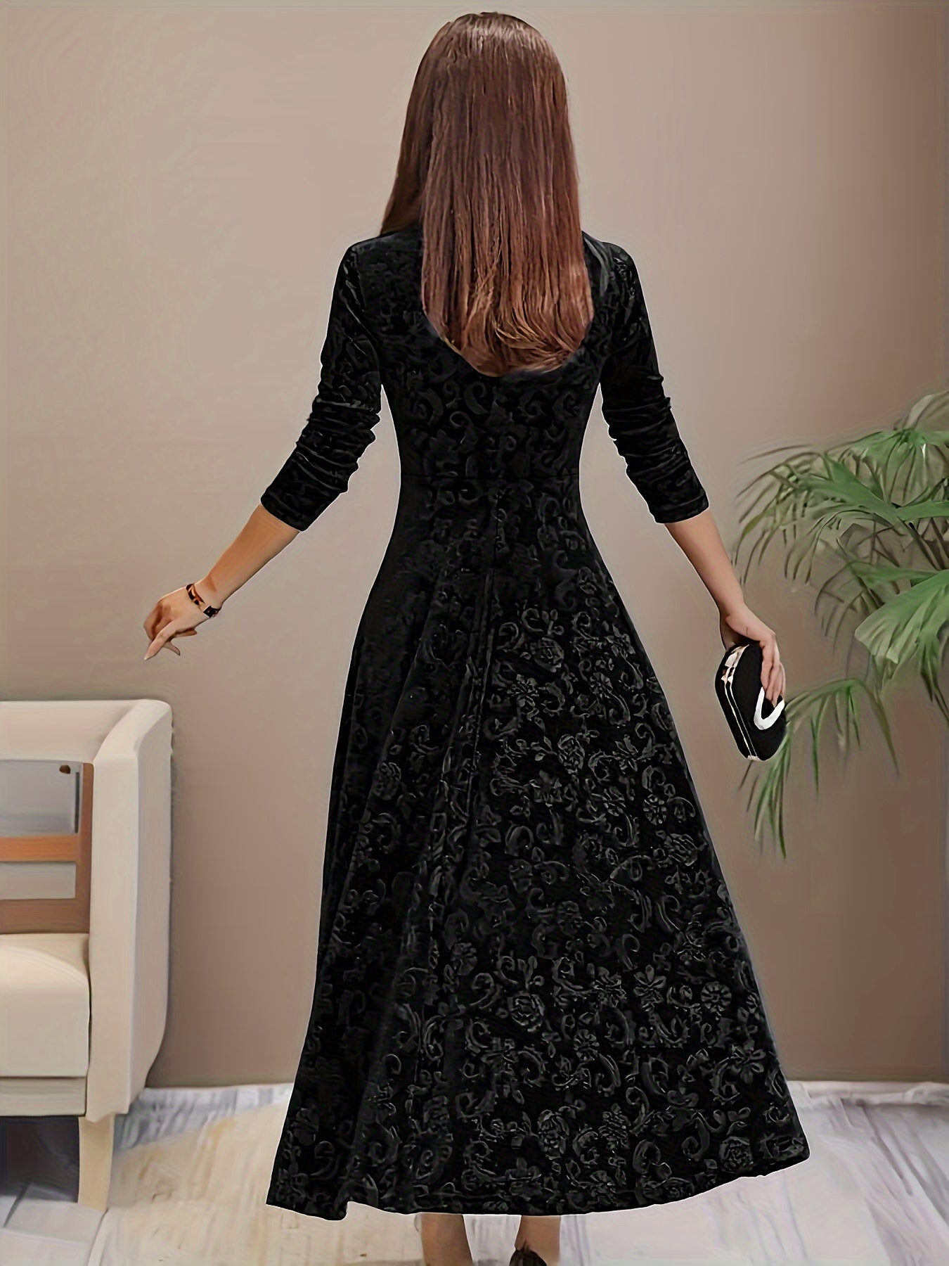 Samt Blumenkleid mit quadratischem Ausschnitt – Für jede Jahreszeit