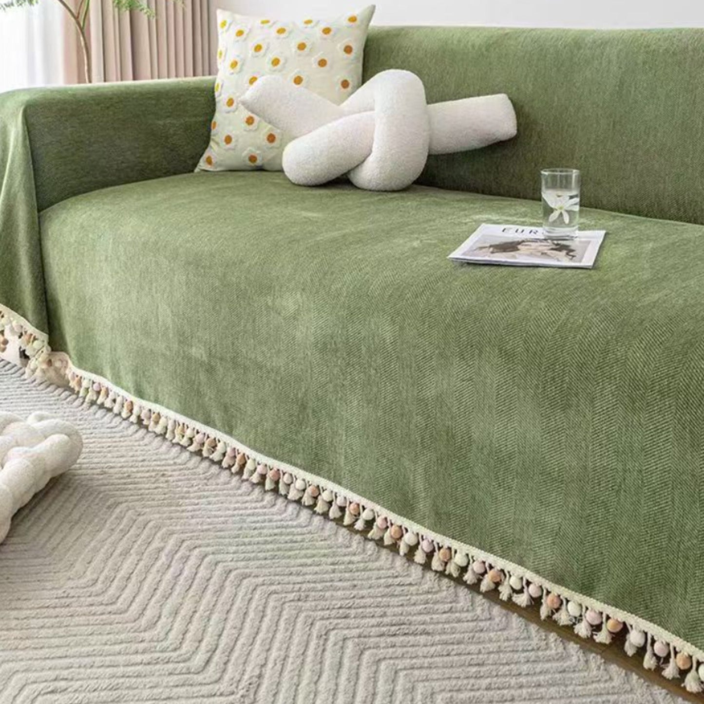 Haustierfreundlicher Fischgrät-Quasten-Luxus-Sofabezug - Modern, Stilvoll & Langlebiges Sofaschutz