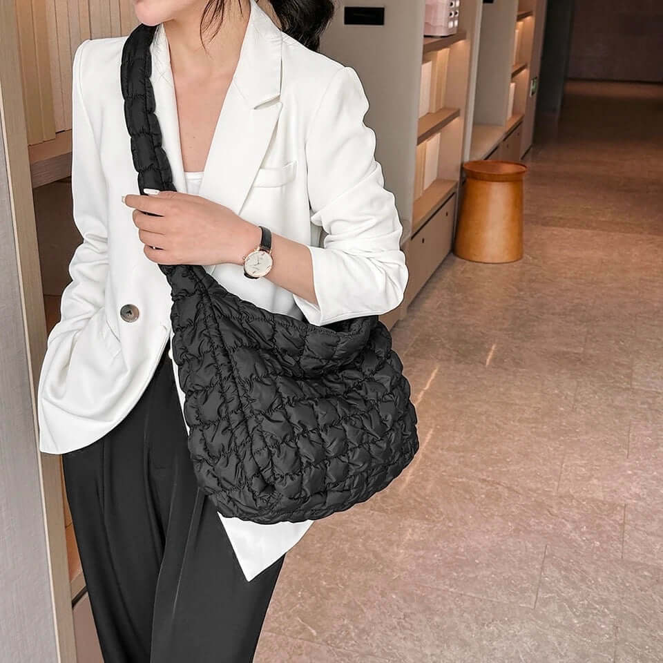 Puff Tote Bag Dames Tas met Gewatteerd Design en Extra Ruimte