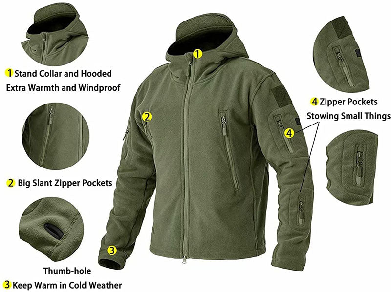 Winddichte Outdoor Fleecejas voor Heren met Anti-Diefstalzakken