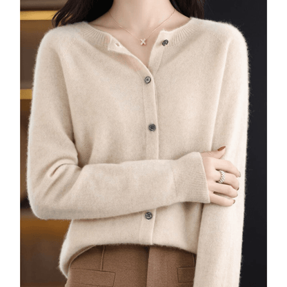 Damen Feinstrickjacke mit Rundhalsausschnitt – Wolliger Look
