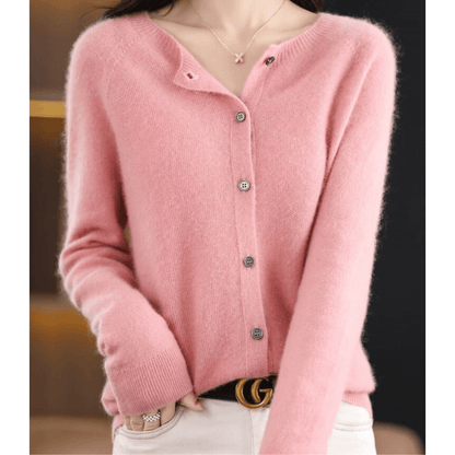 Damen Feinstrickjacke mit Rundhalsausschnitt – Wolliger Look