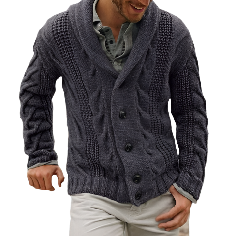 Herren Kohle Kabelgestrickter Pullover mit Schalkragen