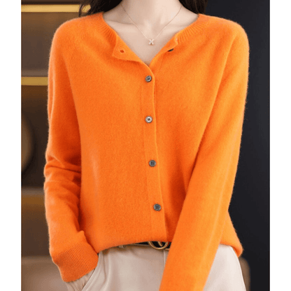 Damen Feinstrickjacke mit Rundhalsausschnitt – Wolliger Look