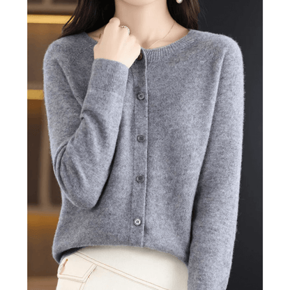Damen Feinstrickjacke mit Rundhalsausschnitt – Wolliger Look