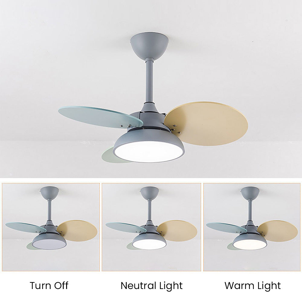 Macaron Colorful Round Ceiling Fan With LED Light For Children's Room
