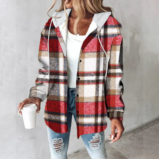 Kariertes Damen Hemdjacke mit Kapuze – Knopfleiste & Komfort Passform