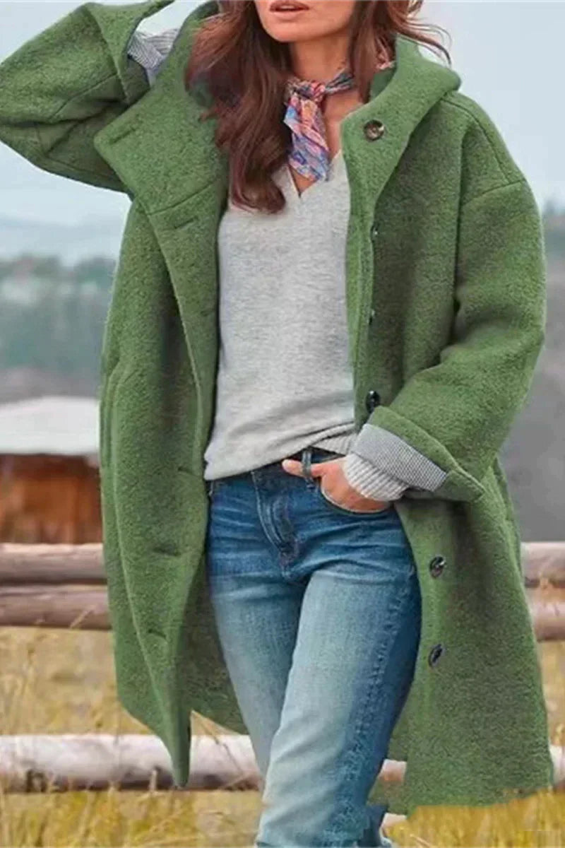 Elegante Damesjas in Effen Kleur – Volledig Lang Model voor Stijlvolle Warmte