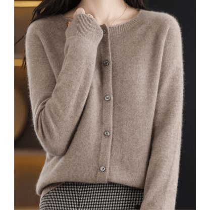 Damen Feinstrickjacke mit Rundhalsausschnitt – Wolliger Look