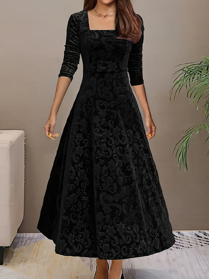 Samt Blumenkleid mit quadratischem Ausschnitt – Für jede Jahreszeit