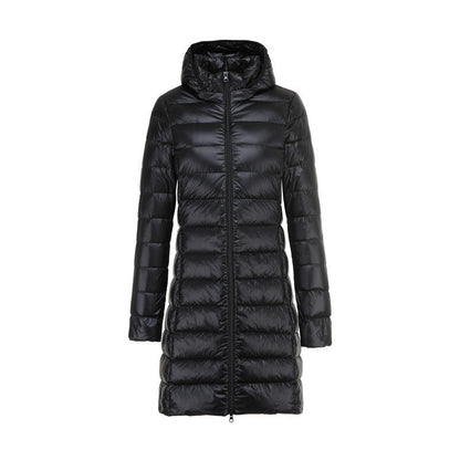Lange Dames Donsjas met Afneembare Capuchon – Lichtgewicht & Warm