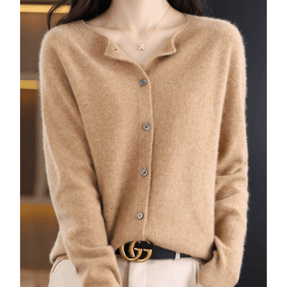 Damen Feinstrickjacke mit Rundhalsausschnitt – Wolliger Look
