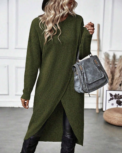 Dames Gebreide Trui Jurk met Patchwork en Lange Mouwen