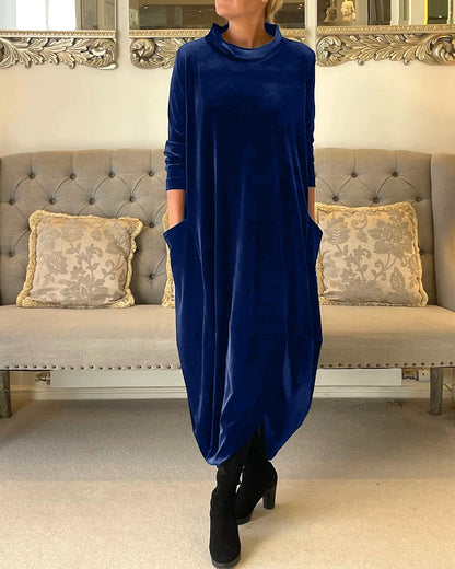 Samt Damenkleid mit langen Ärmeln – Elegant, bequem & herbstbereit