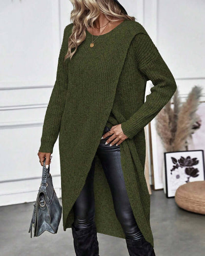 Dames Gebreide Trui Jurk met Patchwork en Lange Mouwen