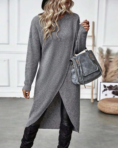 Dames Gebreide Trui Jurk met Patchwork en Lange Mouwen