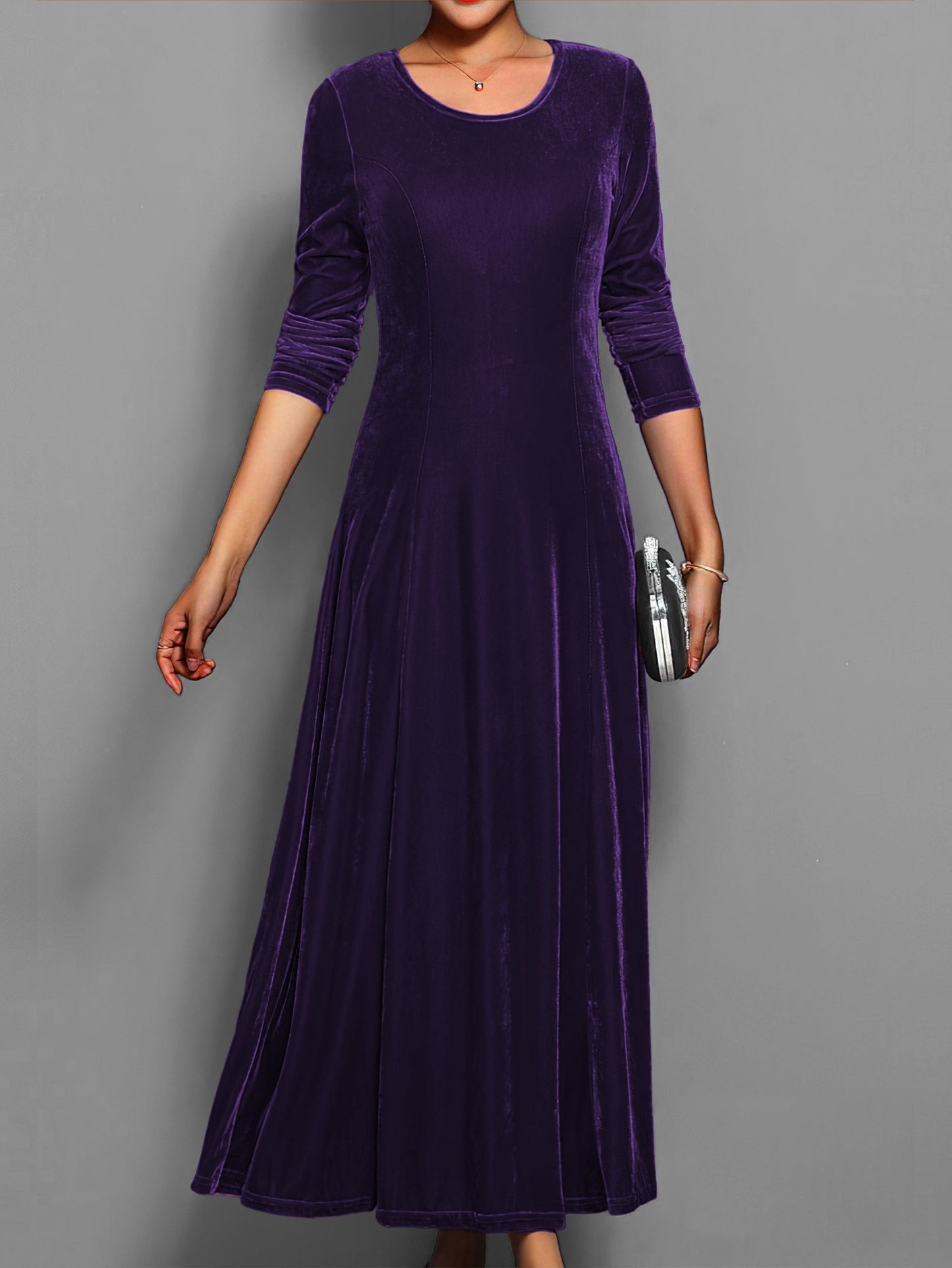 Damen Midi Kleid mit langen Ärmeln – Einfarbig, stilvoll & elegant – Ideal für den Herbst