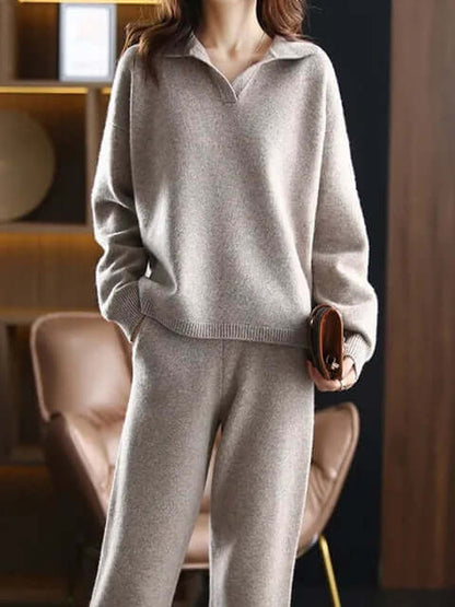 Dames Oversized Tweedelige Set – Trui met Polokraag en Rechte Broek