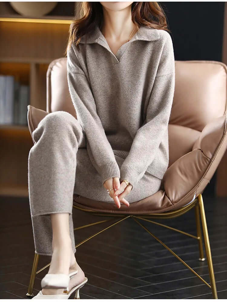 Dames Oversized Tweedelige Set – Trui met Polokraag en Rechte Broek