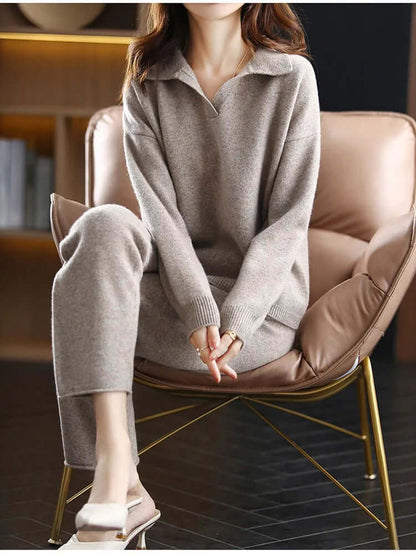 Dames Oversized Tweedelige Set – Trui met Polokraag en Rechte Broek
