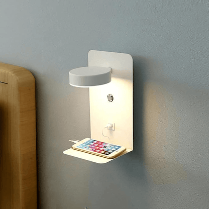 Nachtlamp met USB Oplader – 330° Draaibaar – Wandlamp met Plank