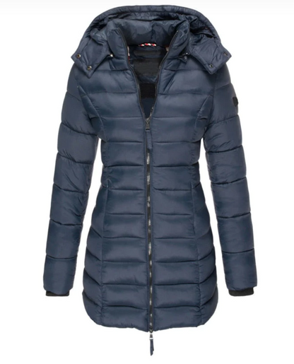 Dames donsjas met capuchon – Gewatteerde winterjas met ritssluiting